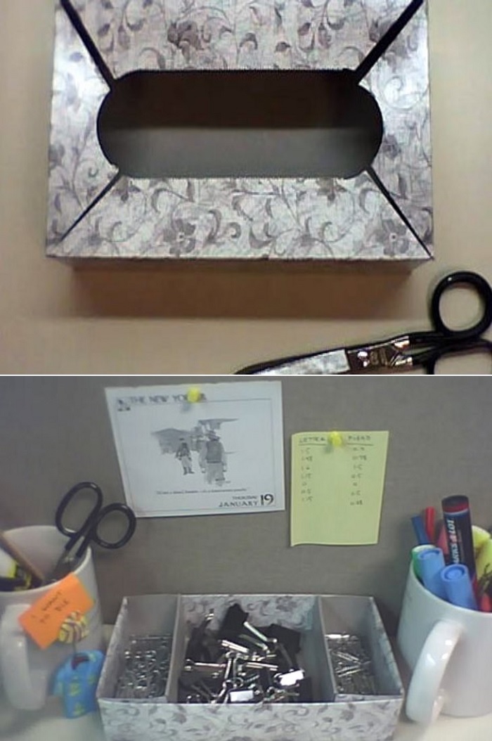 Photo Credits: http://weaknights.com/blog/blog/2009/04/08/cubicle-crafts-how-to-make-your-own-paper-clip-tray/
